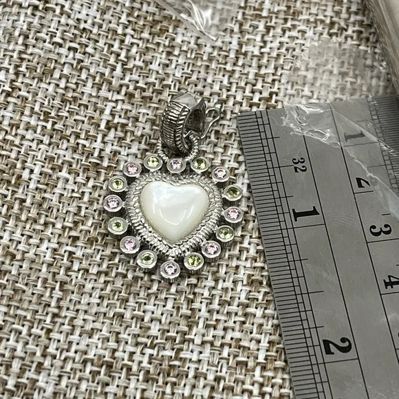 Vintage Judith Ripka Sterling Silver Heart Enhancer Pendant with Mother of Pearl